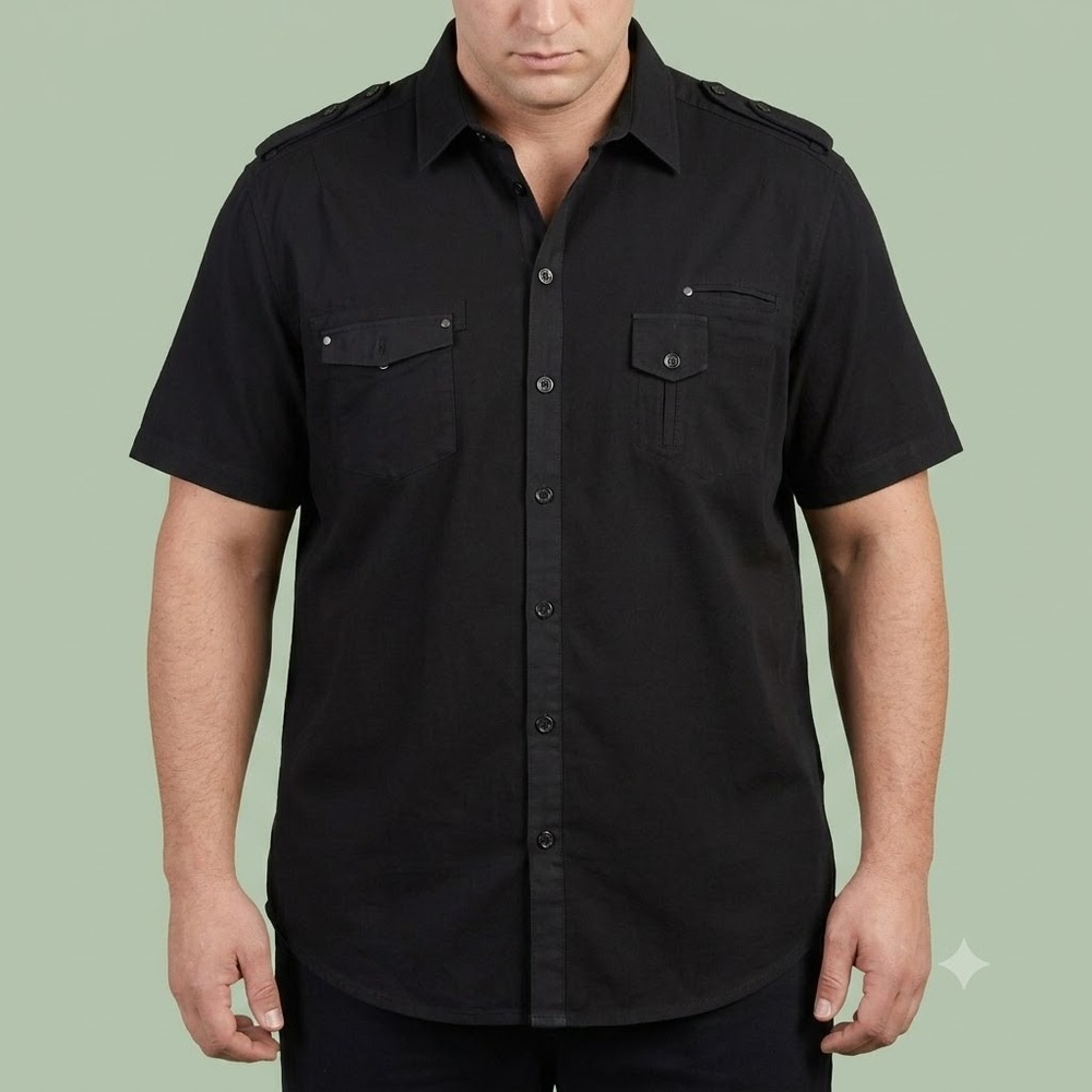 Sean John Button Up Shirt‎ Men's XXL Black Tailored Short Sleeve Cotton